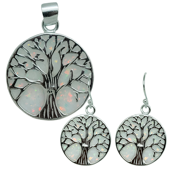 Sterling Silver and White Opal Backed Tree of Life Set, Save 10%